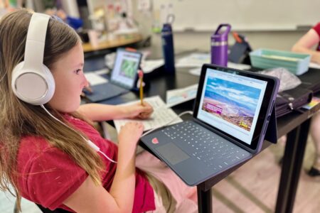 Student works on a research project in lower division at Tampa Day School